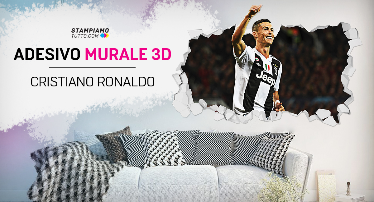 Bambini Ragazzi Calcio Camera da Letto Z207 Small 40 cm x 79 cm 1Stop Graphics Shop Cristiano Ronaldo Adesivo da Parete 3D Look 
